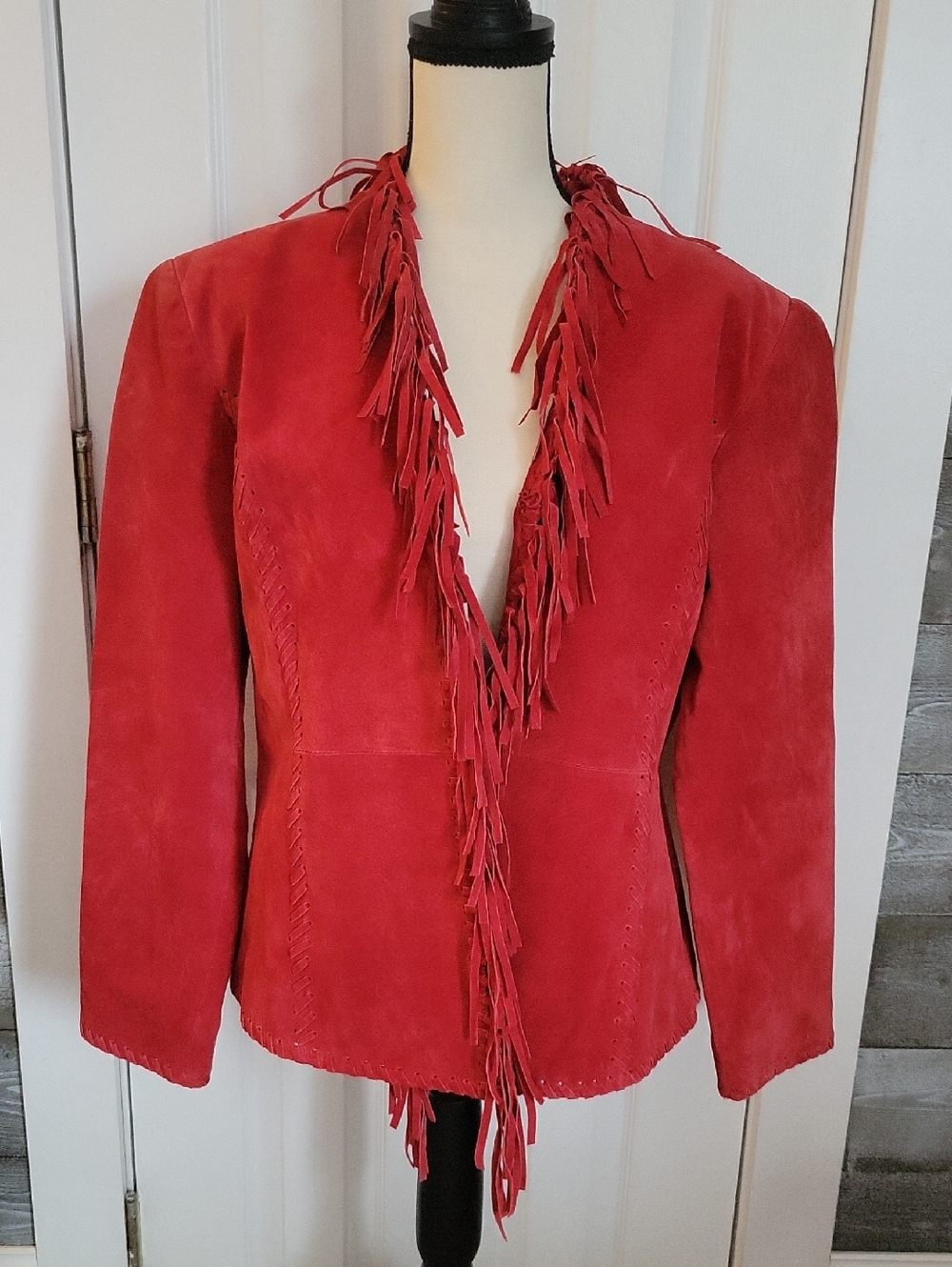 Chico's Red Suede Fringe Jacket